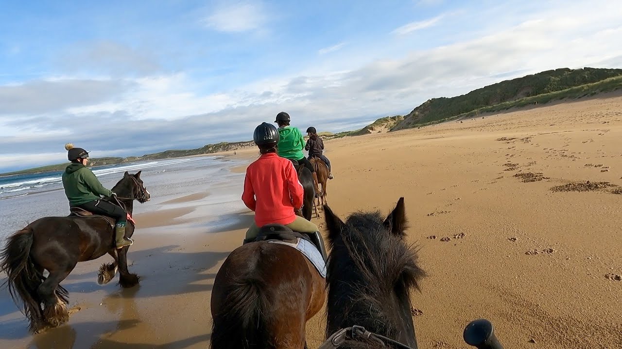 Fantastic horseback ride on Sligo Beach Ireland. Full HD. Original sounds. Nature & beautiful horses
