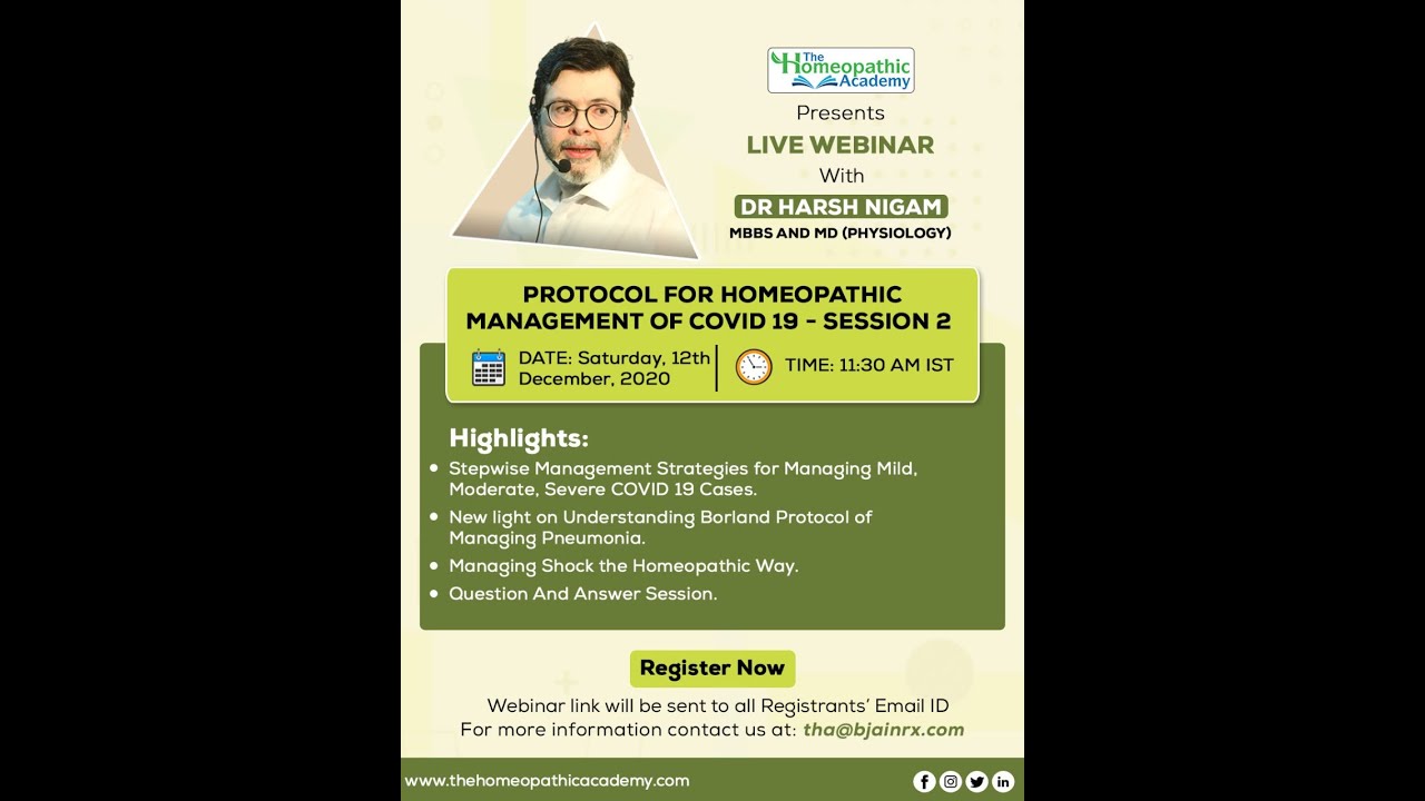 THA Live Webinar | Protocol for Homeopathic Management of Covid-19 - Session 2 | Dr. Harsh Nigam