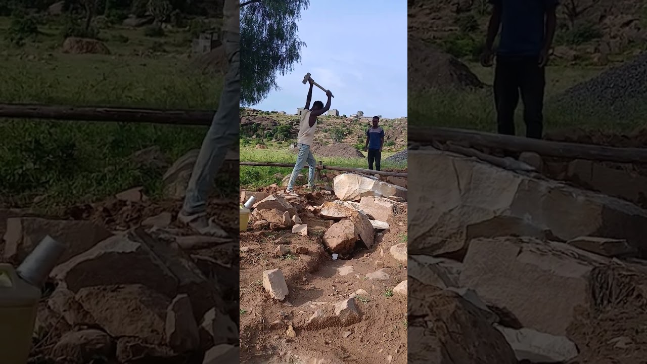 Hard rock excavation by labour #engineering 