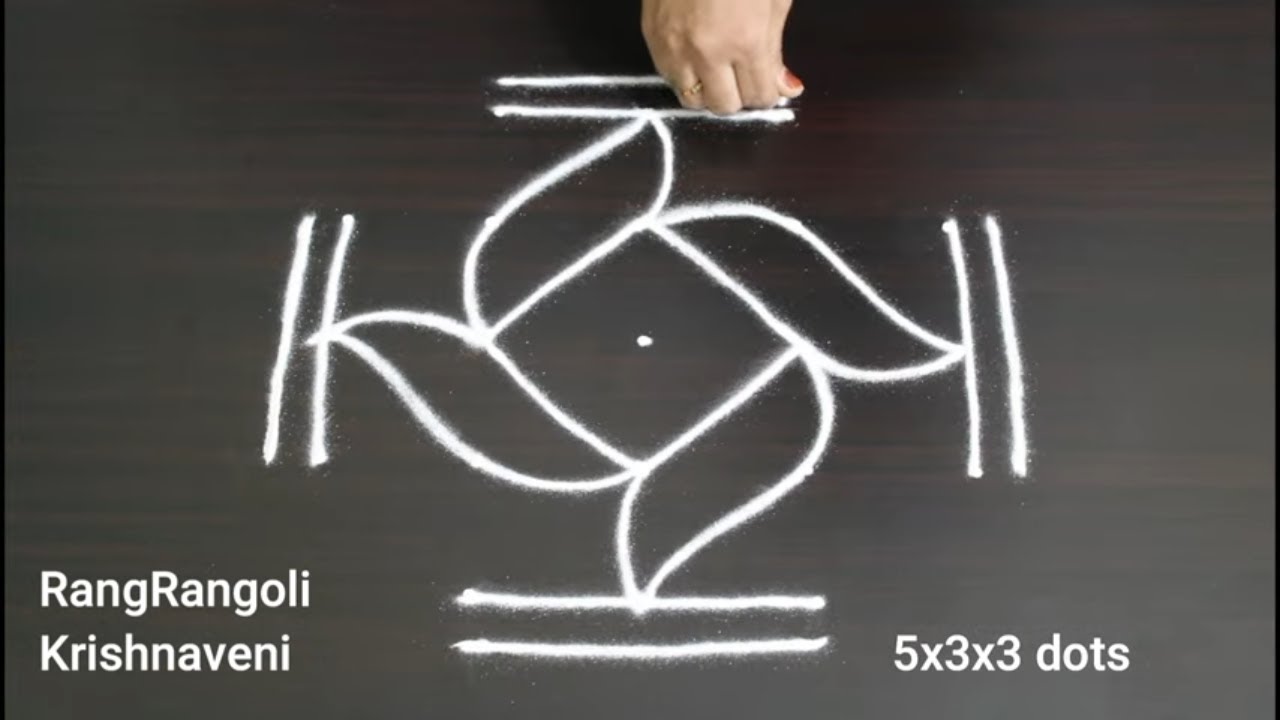 Simple Daily Rangoli🌷5x3x3 dots Sravana masam Muggulu🌷Easy Kolam🌷RangRangoli Krishnaveni