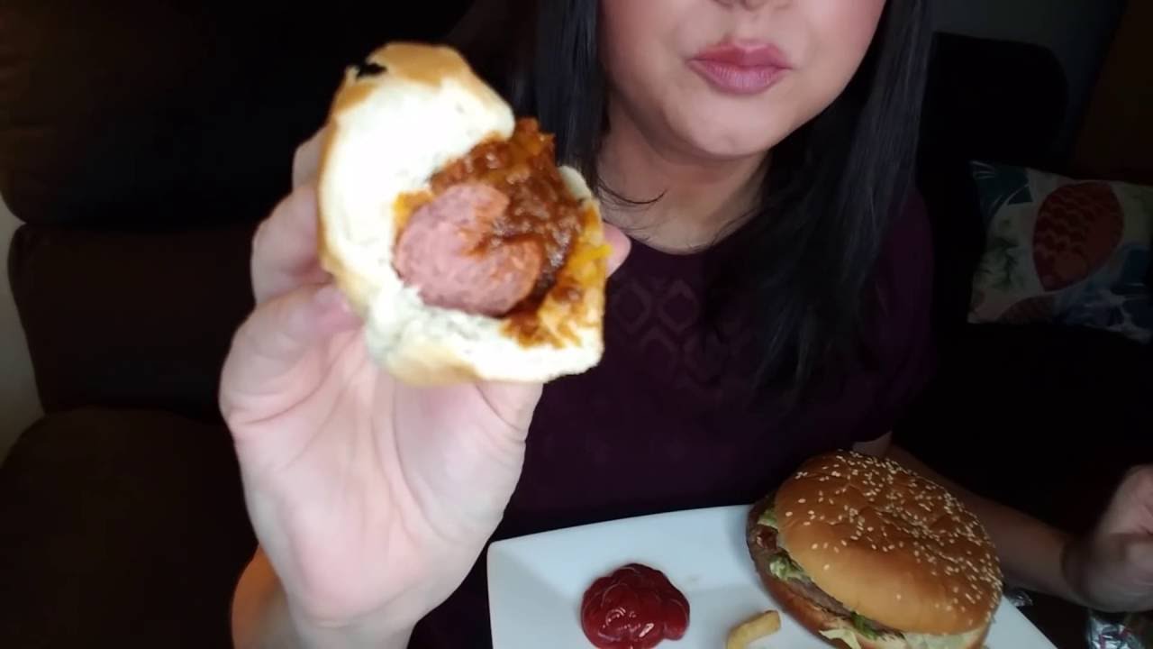 ASMR Eating Sounds: Burger King whopper, chili cheese dog & fries