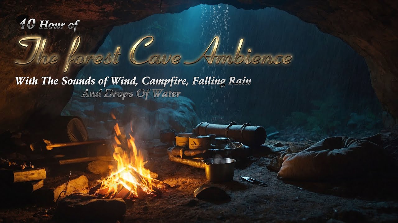 A Dreamy Night in an Abandoned Forest Cave | 10 Hours | Soothing Rain, Campfire, and Forest Ambience