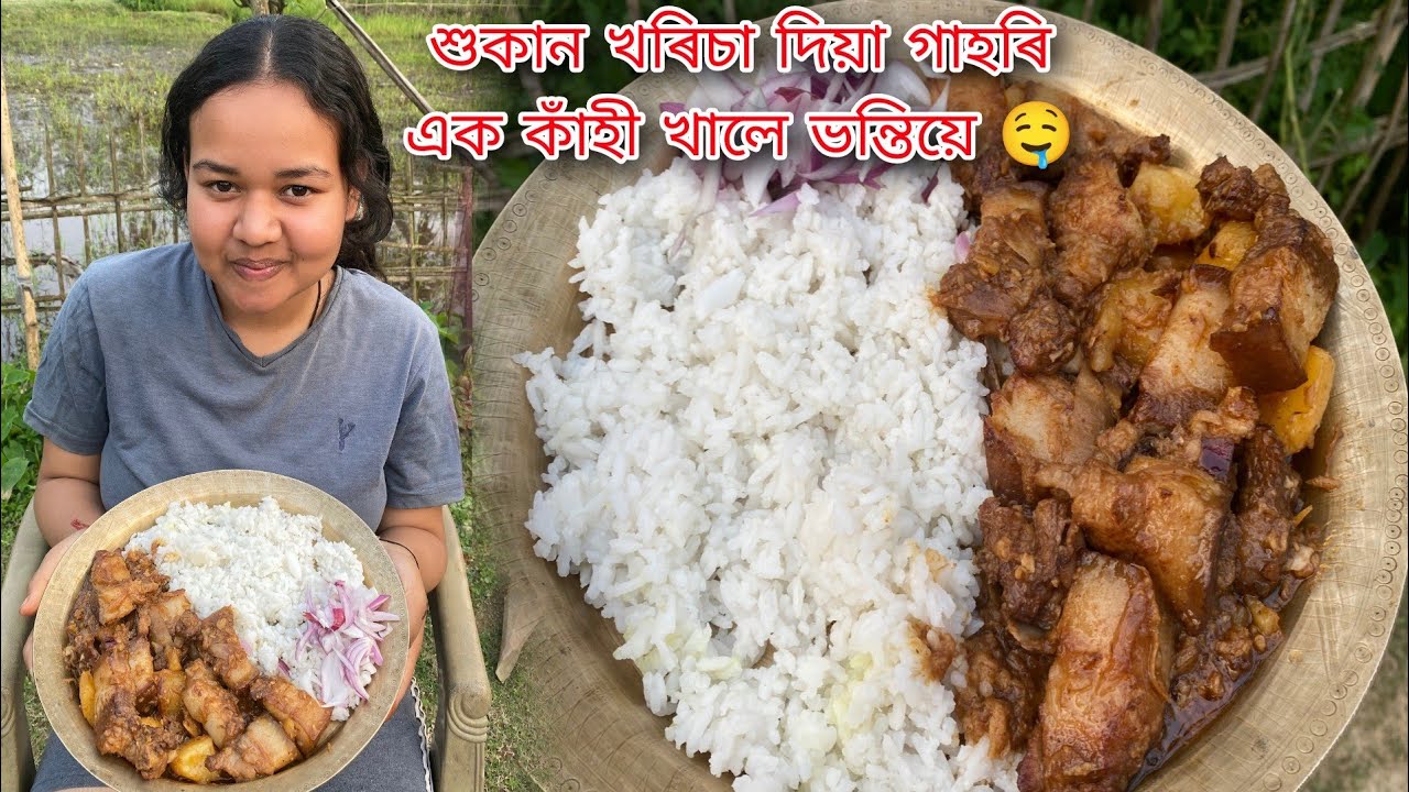 Delicious Pork Gravy With Dry Bamboo Shoot || Pork Eating Video || Assamese Food Vlog