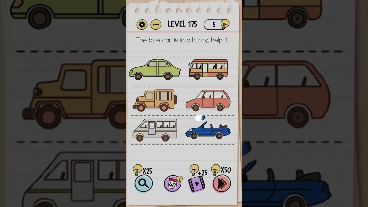 Brain Test Level 175 ( The blue car is in a hurry help it. )