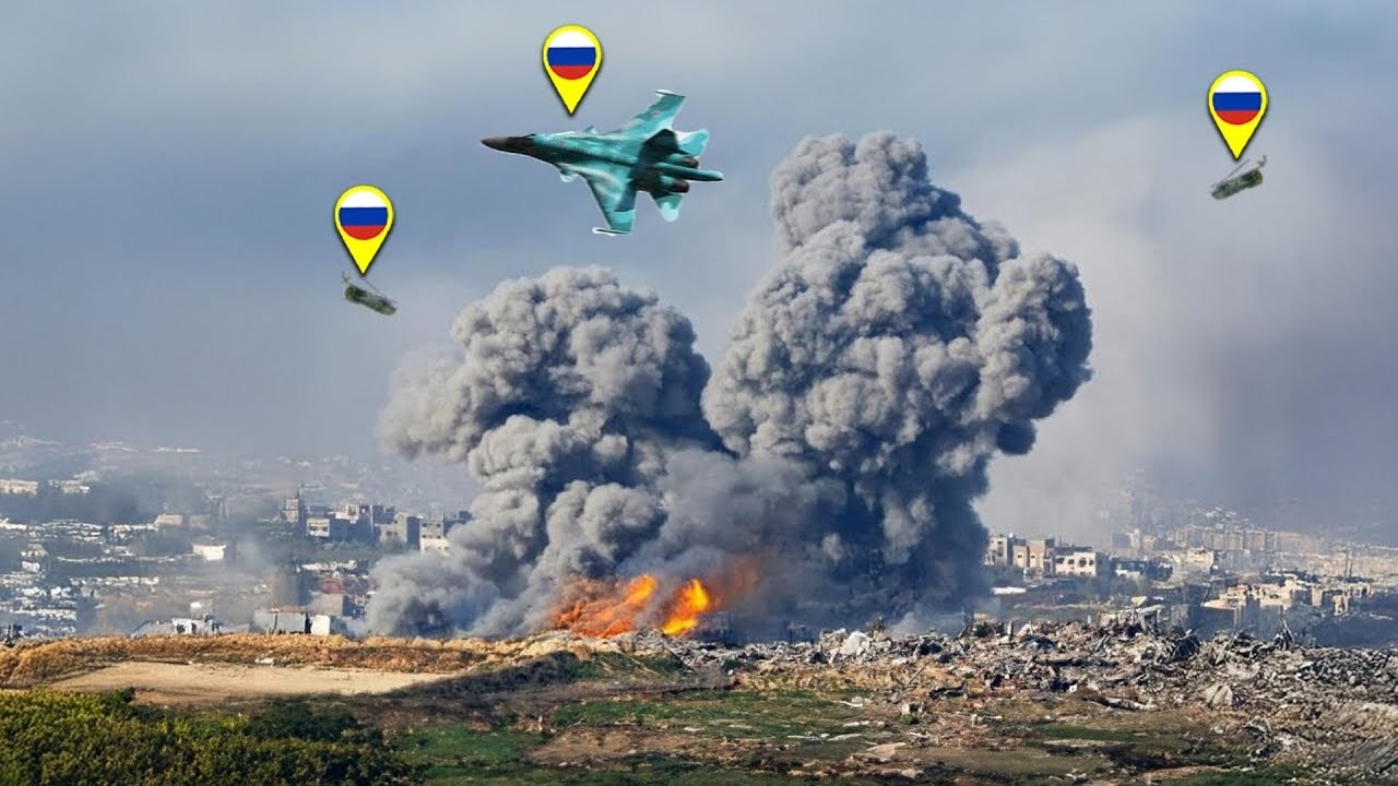 Российский Су-34 с ФАБ-3000: Кадры, которых вы ещё не видели &mdash; уничтожение огромной колонны гаубиц!