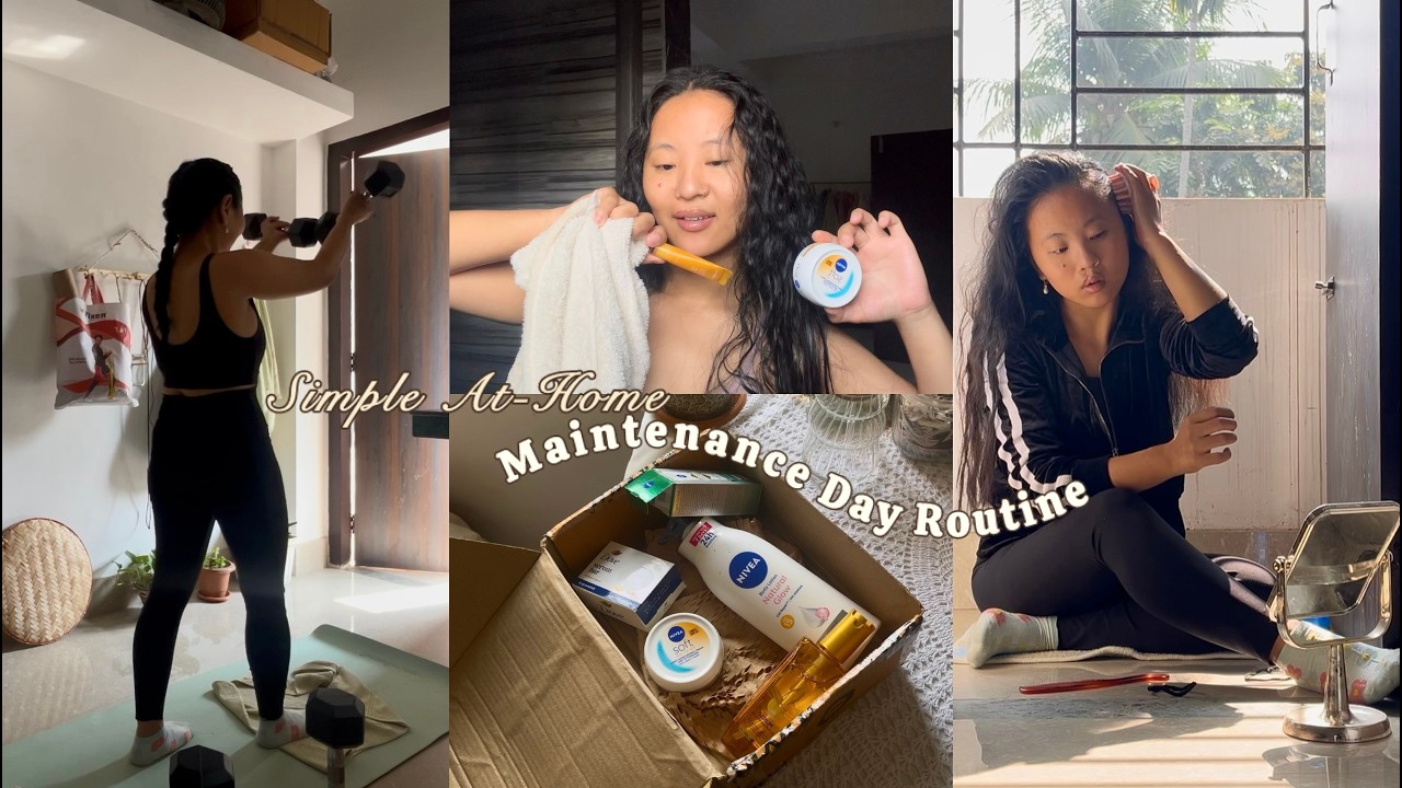 Maintenance day at home🛀🧖‍♀️✨ | skincare, haircare, workout & haul