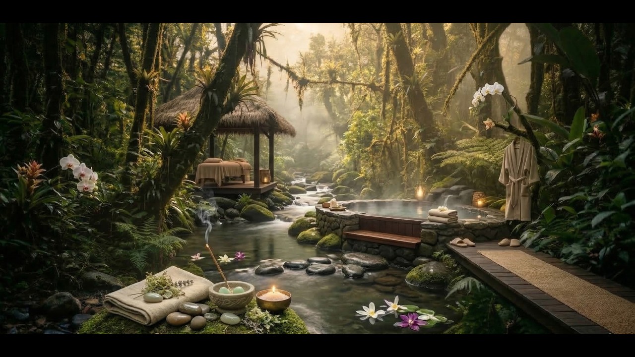 INSTANT STRESS RELIEF 🌴 Deep Forest Onsen Ambience [2 Hours]