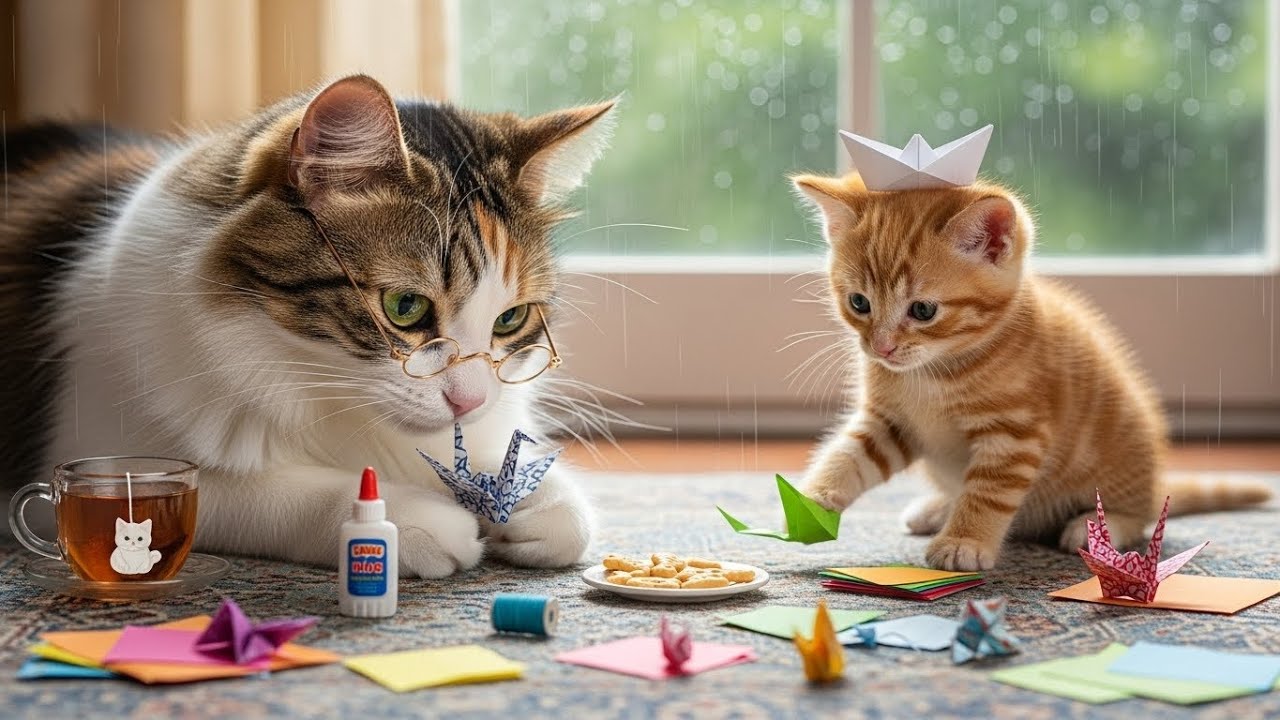 Mama Cat and Ginger Spend a Rainy Day Crafting Tiny Paper#cat #ginger #funnycats
