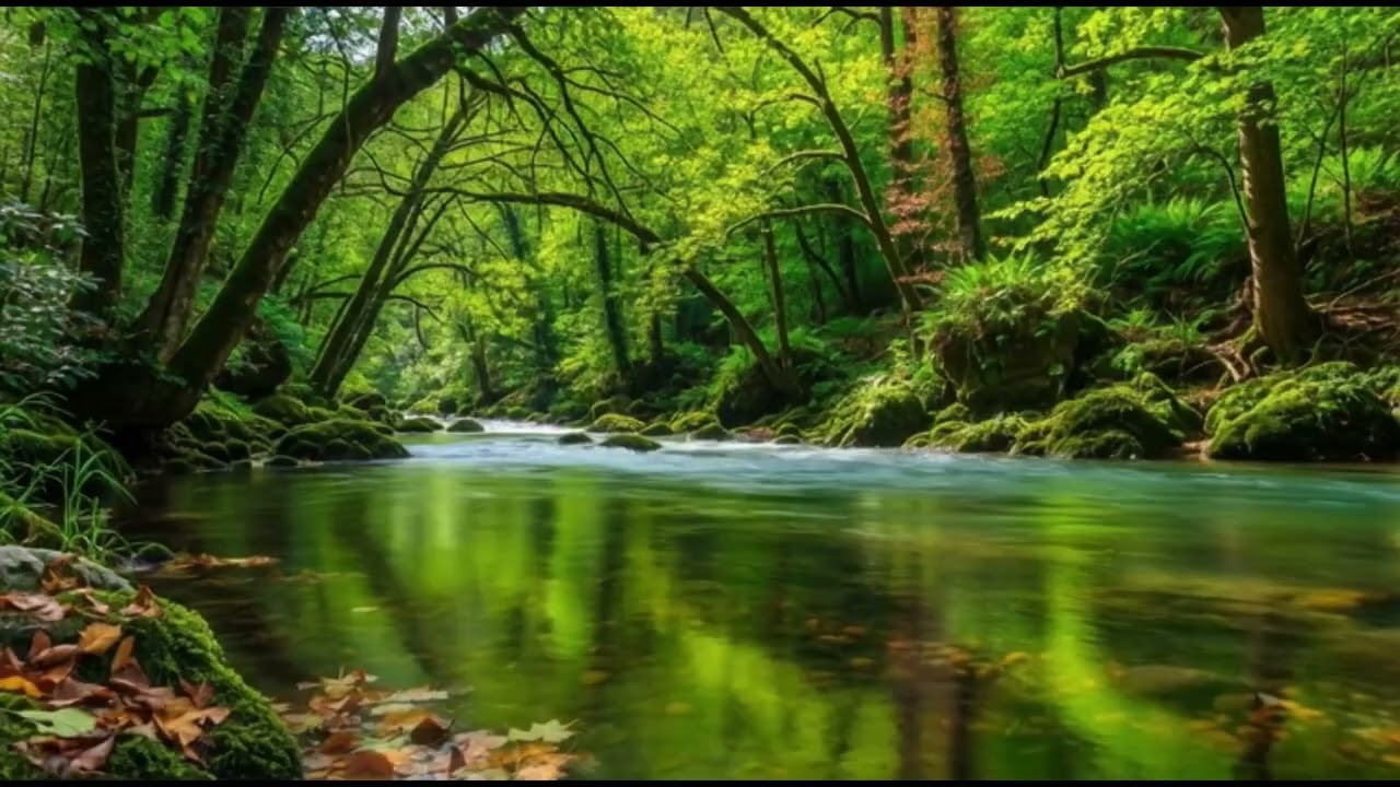 Beautiful Mountain River Flowing Sound. Forest River, Relaxing Nature Sounds