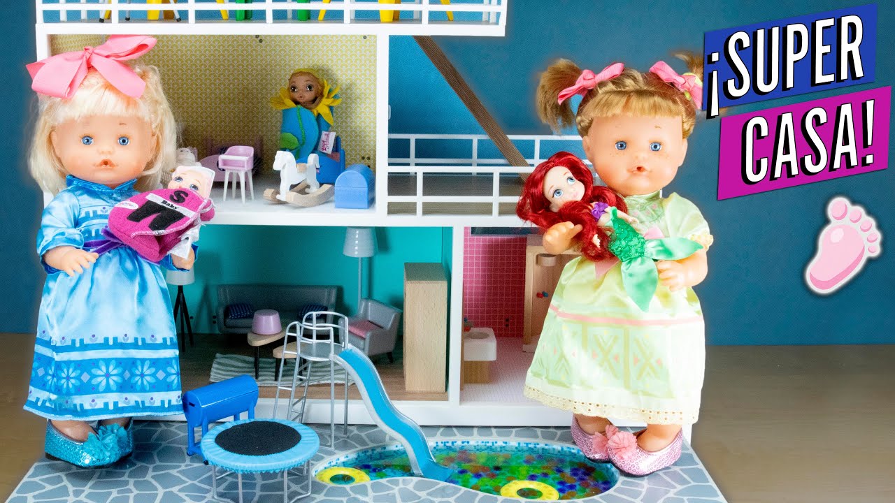 💖Noa y Noé ESTRENAN SUPER CASA MANSIÓN de vacaciones con piscina y tobogán para sus muñecas y bebés💖