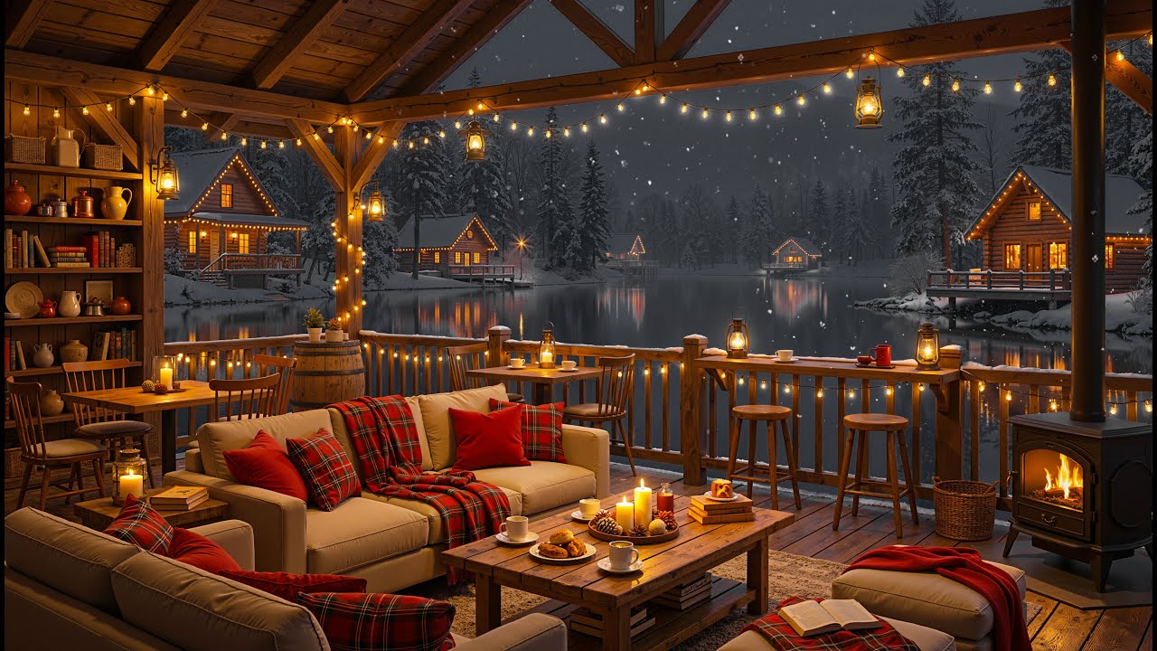 Relaxing Winter Jazz in Lakeside ⛄ Coffee Shop Ambience & Warm Jazz Instrumental Music for Studying