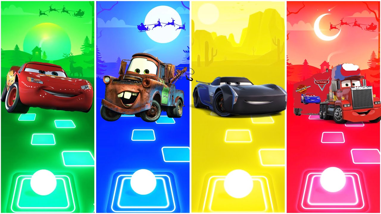 Lightning Mcqueen vs Black Lightning Mcqueen vs Jackson Storm vs Tow Mater in Tiles Hop EDM Rush🎶