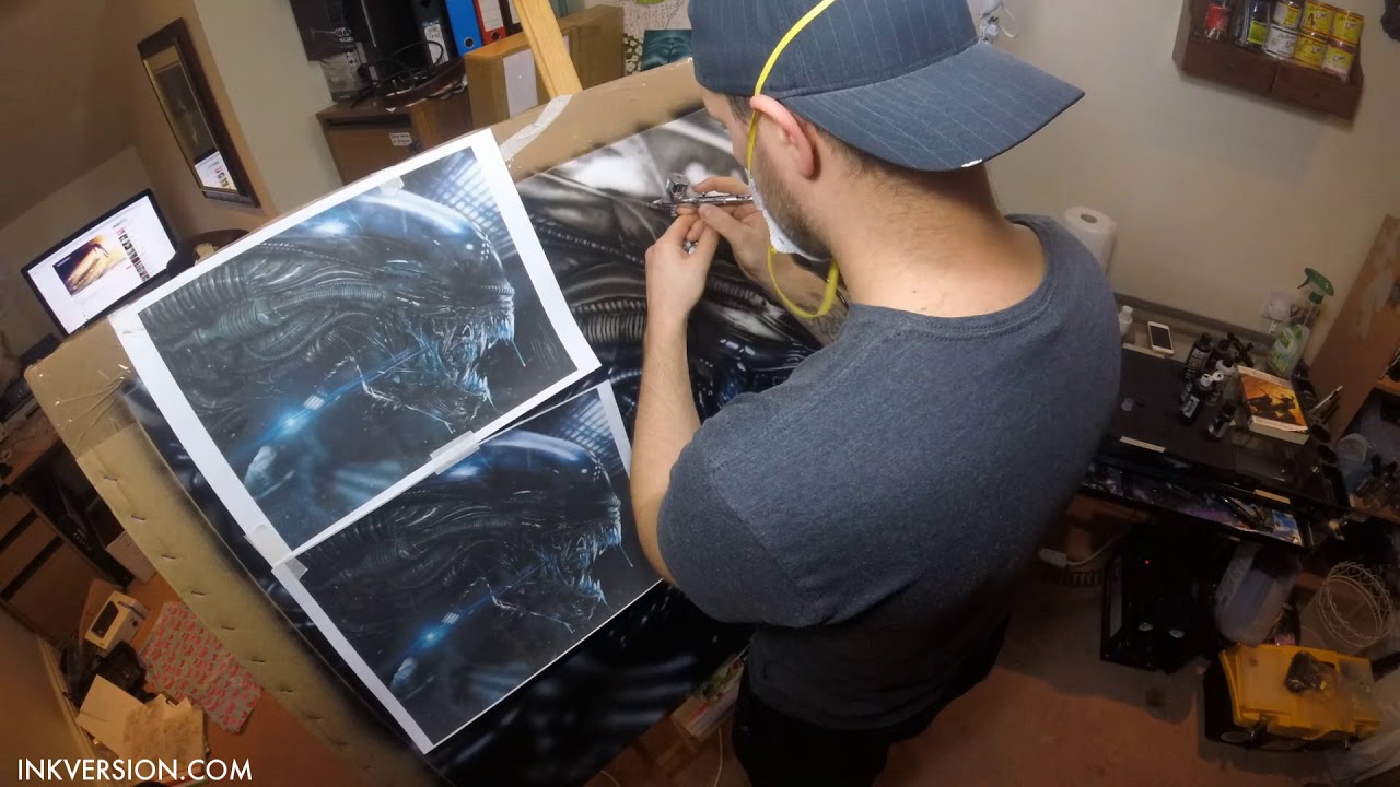 Alien airbrush painting time-lapse