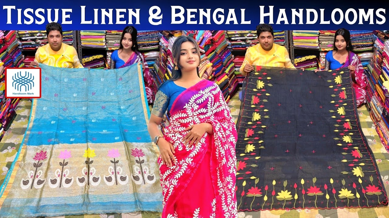 Pure Tissue Linen / Raga Tissue / Resham Kota / Mal Cotton / Applique & Embrodairy Work Saree |