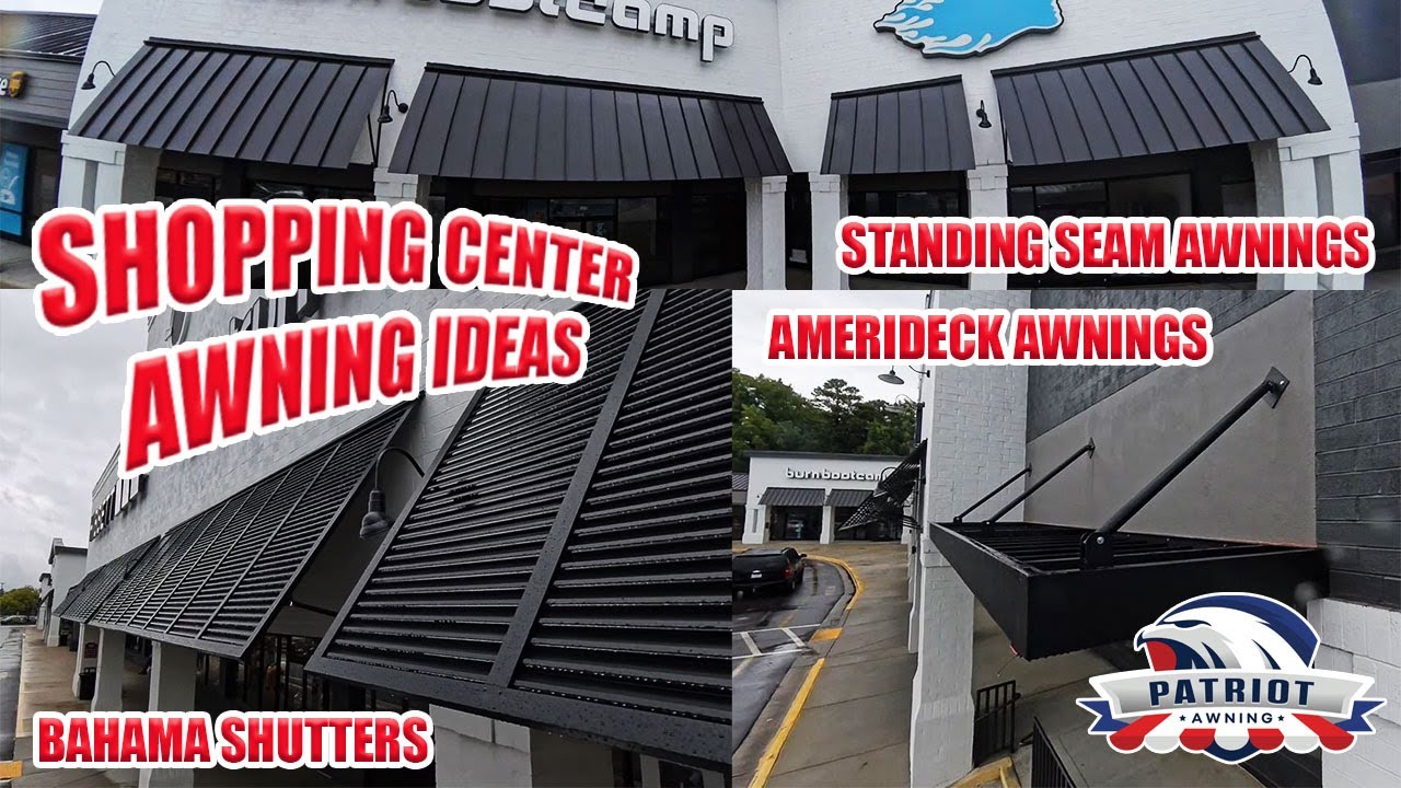 Shopping Center Awnings featuring Standing Seam Awnings, Bahama Shutters & Aluminum Marquee Awnings
