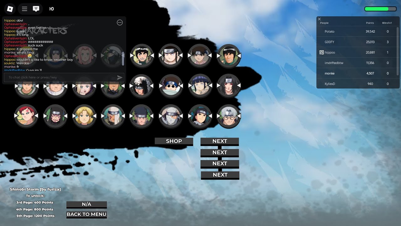 Playing shinobi storm on roblox