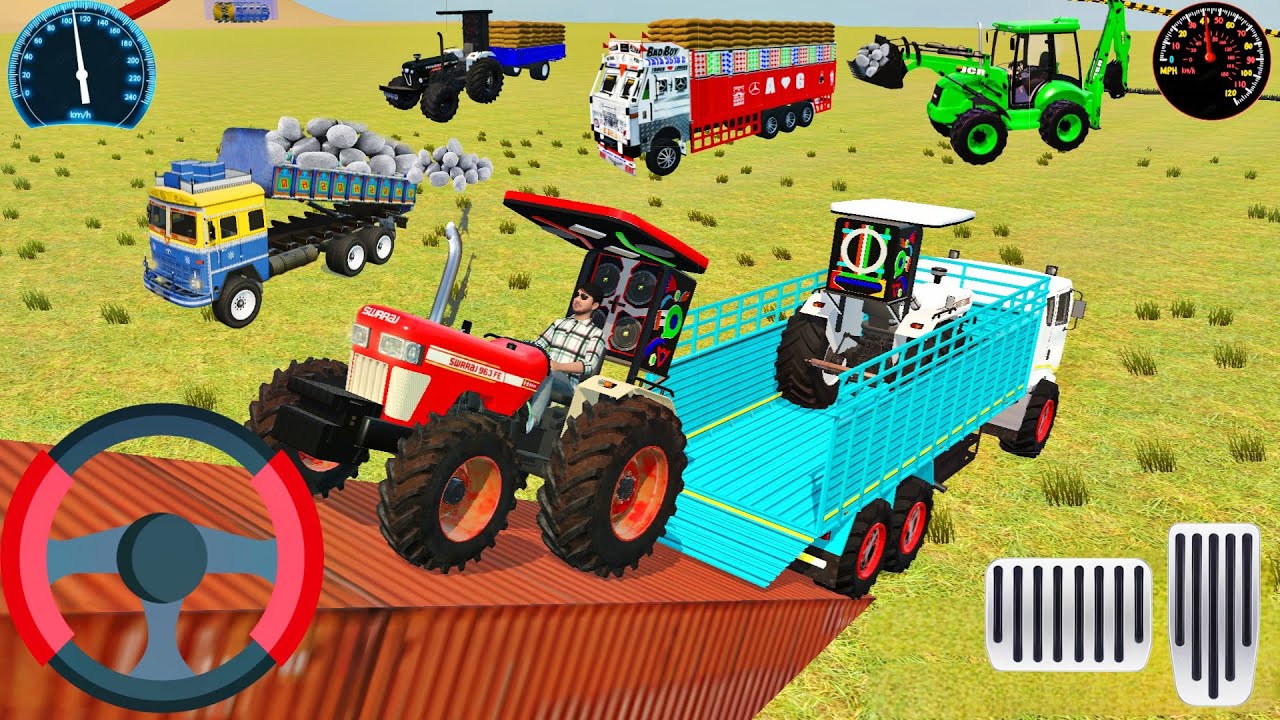 Drive Swaraj 855 With White tractor Load on truck in road Game video 