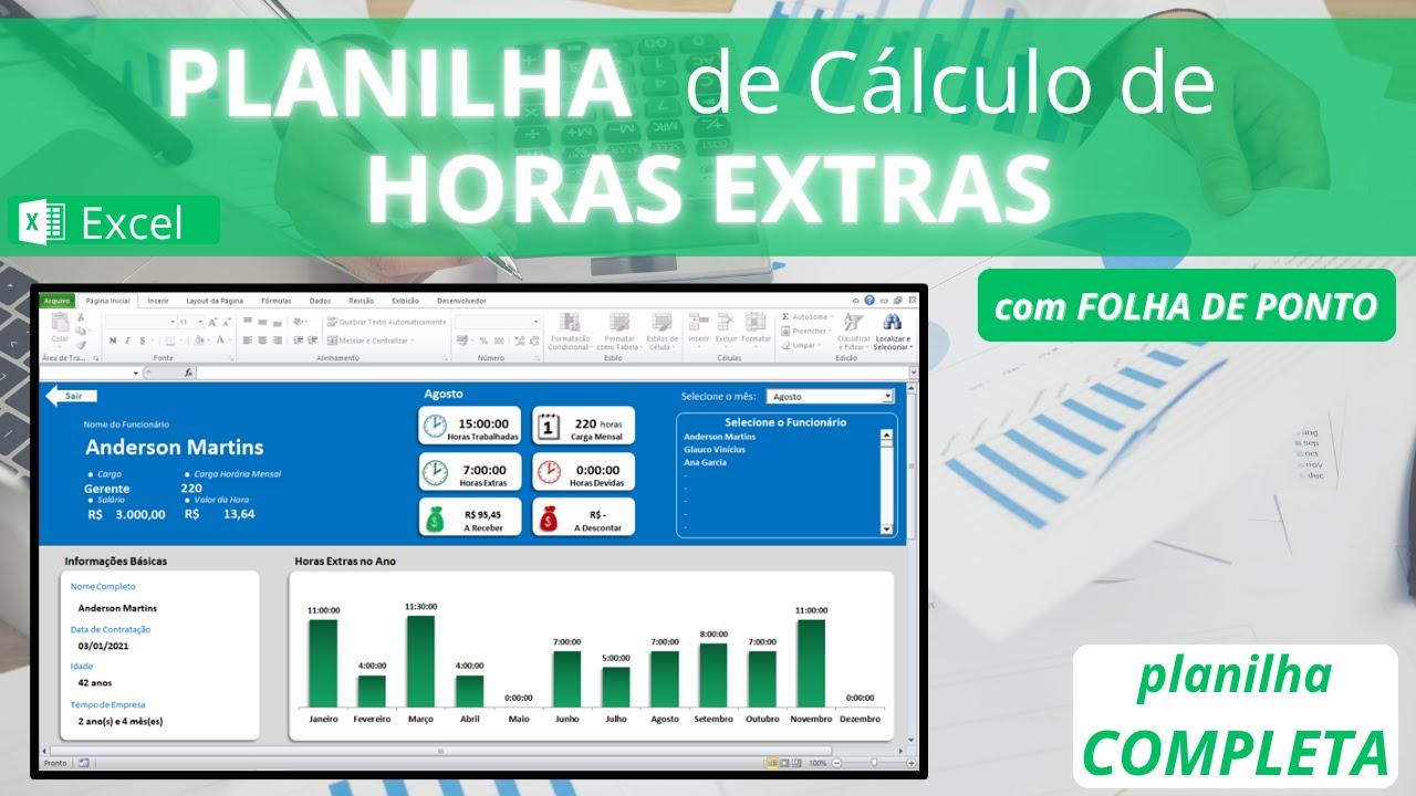🔹[Atualizada] Planilha de cálculo de HORAS EXTRAS e Horas Trabalhadas Excel (calcular horas extras)