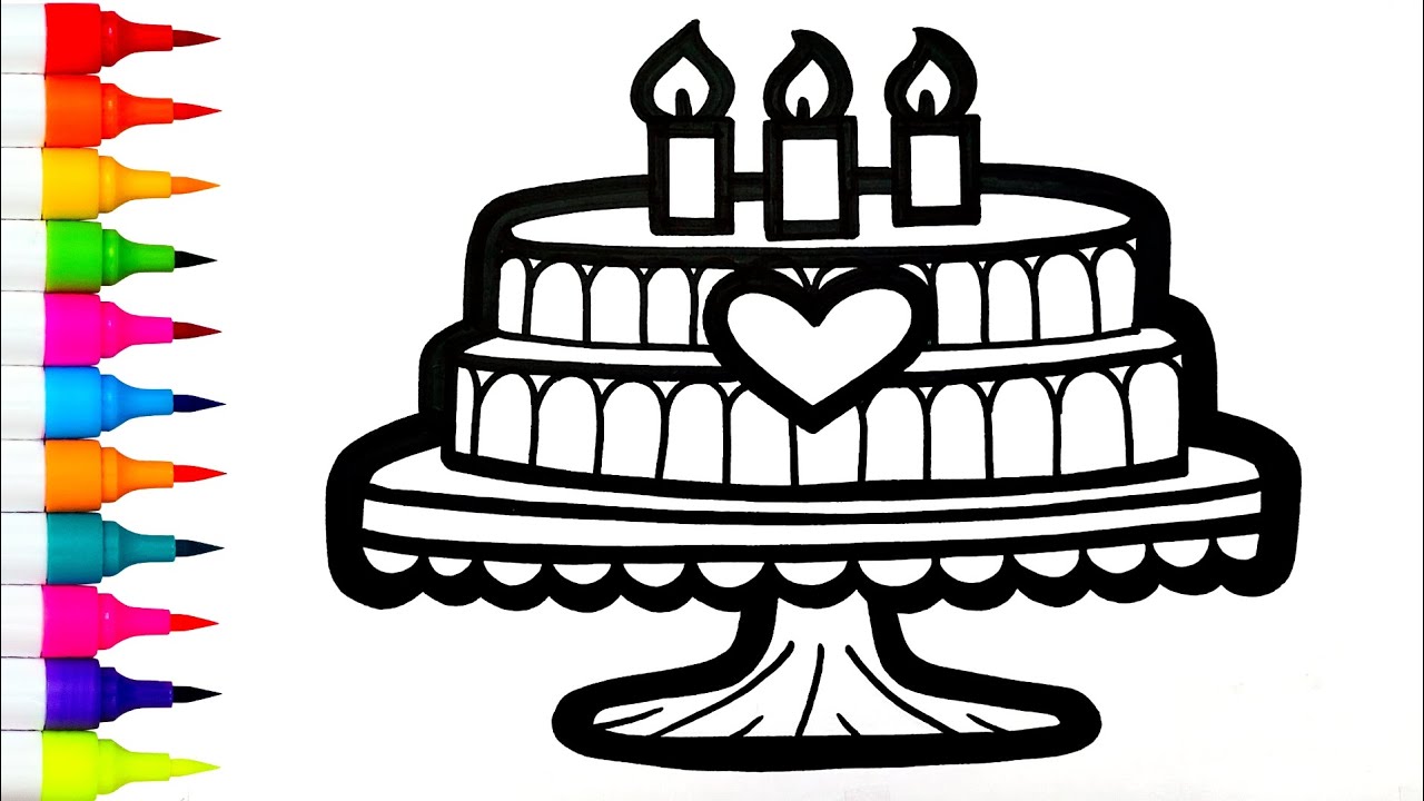 Как нарисовать торт ко дню рождения 🎂 | Простой пошаговый урок по рисованию торта