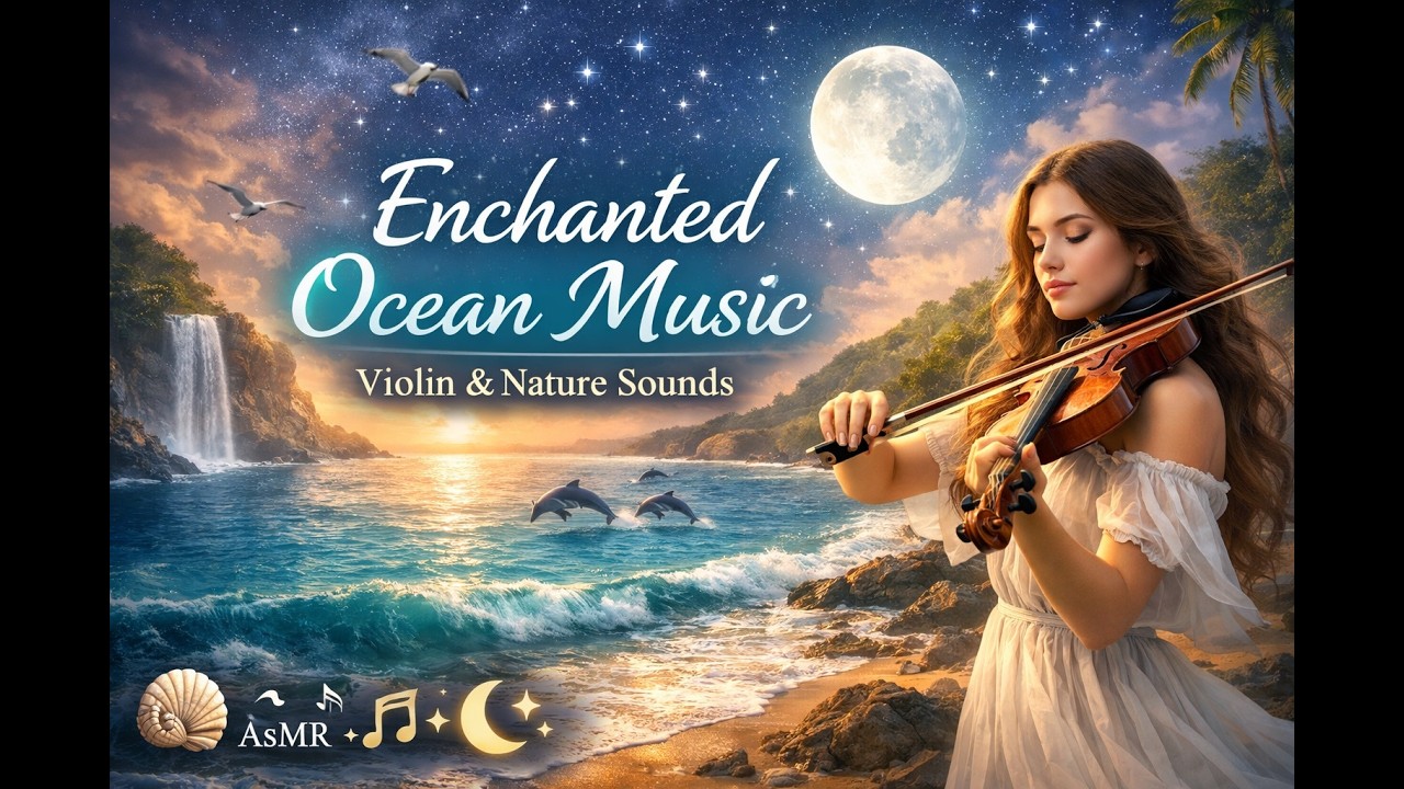 Enchanted Ocean Music Beautiful Violin Sounds & Peaceful Nature Sounds Sleep, Relax Full Body