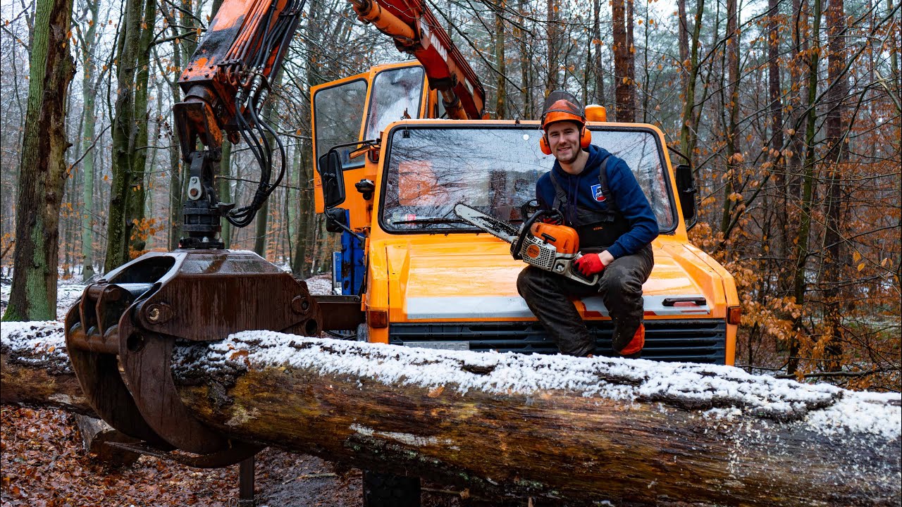 ❗Unimog U1000 mit FORSTKRAN ❗| Henning als Holzfäller | Kran am Limit, 9 Meter Baum🌳?!