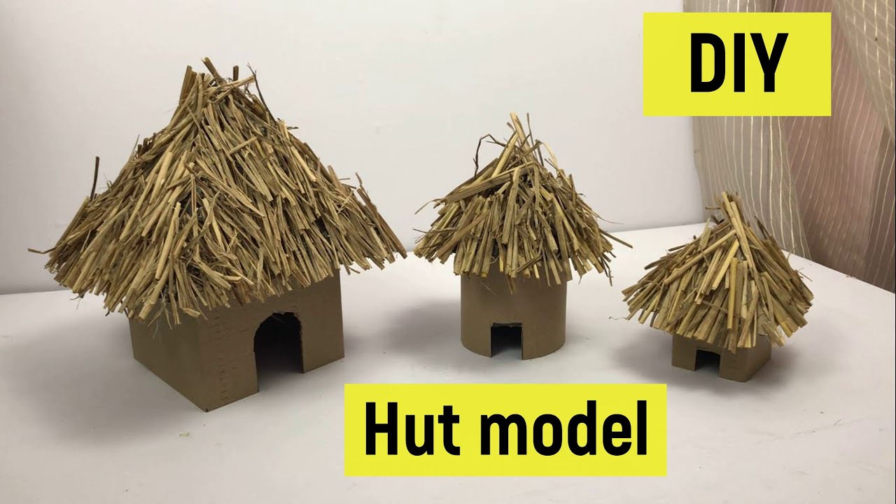 How to make a hut model | Miniature hut model | Village hut making | cardboard hut model | Jhopdi