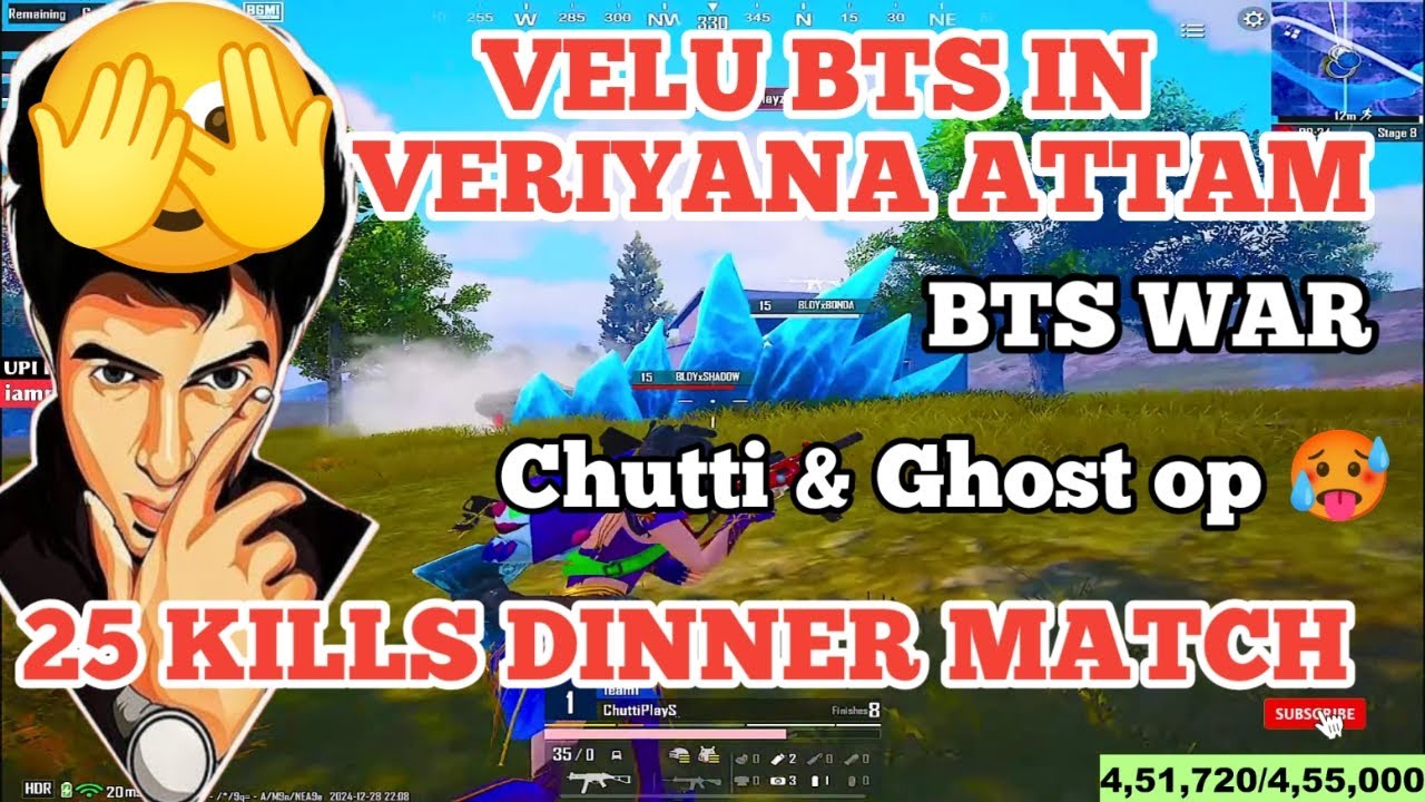 25 KILLS DINNER 🫣 Velu BTS on 🔥 Ghost op & Chutti 🥵 BTS WAR #madan #bgmilivetamil #bgmitamil