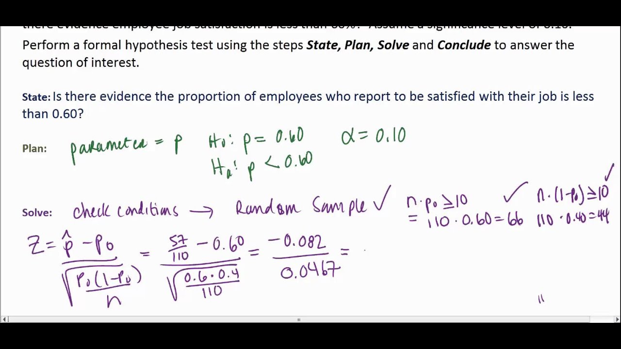Solution to Formal Z test for proportions employee satisfaction