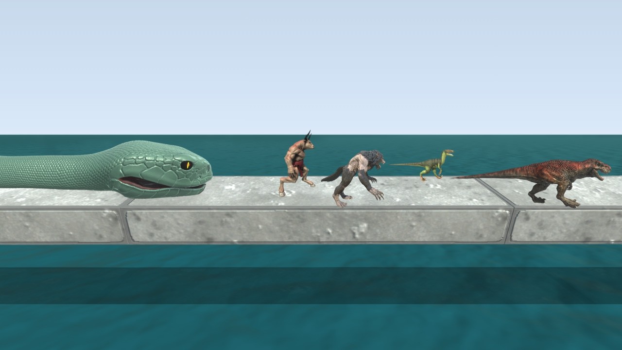 Dinosaurs and Fantasy Falling Into Black Mamba Tank - Animal Revolt Battle Simulator