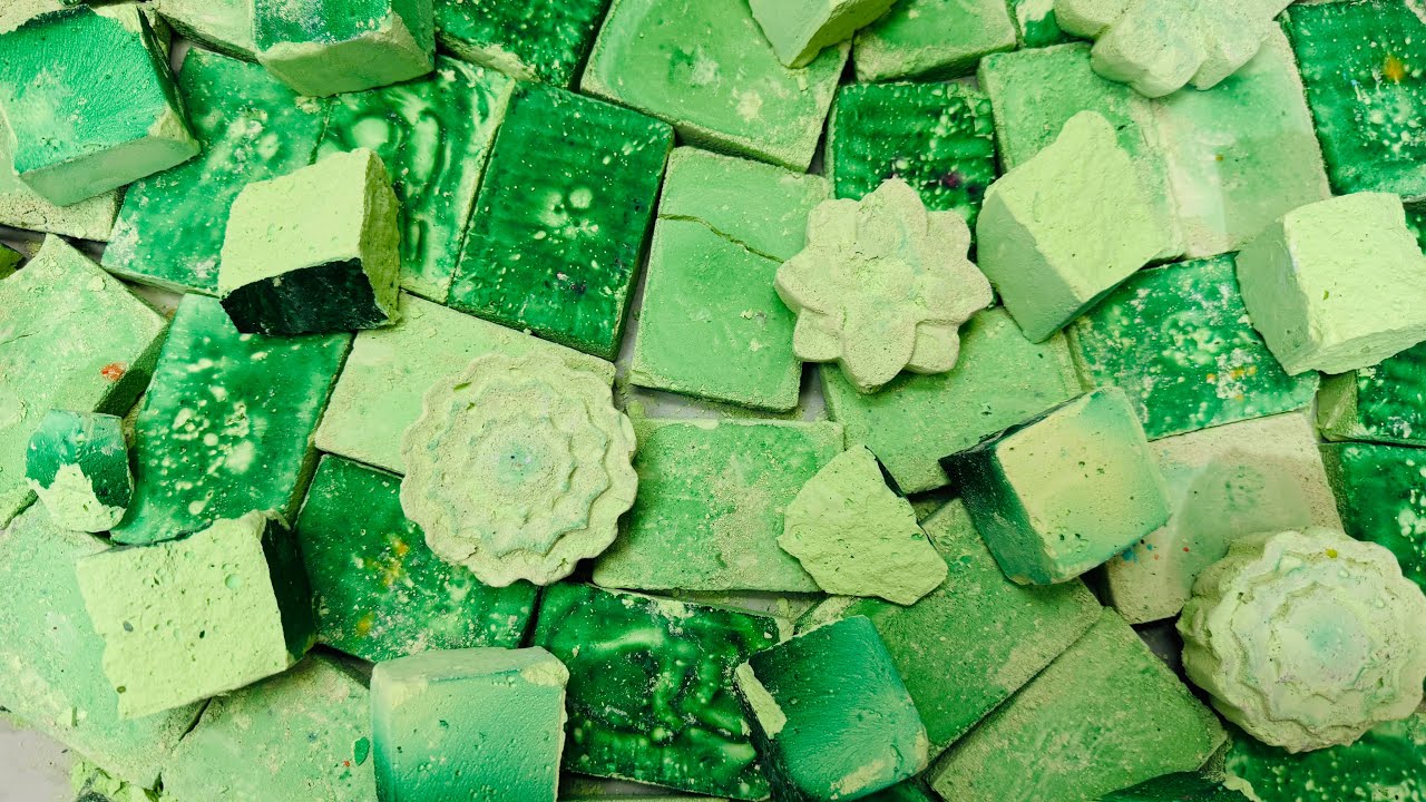 Green Chalk ASMR Crush Video |  Colourful Chalk ASMR Crush Block 