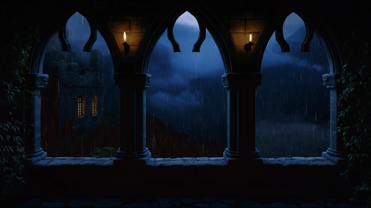 Peaceful Rain at Night in Castle from Majestic Window - Rain Sounds for Sleeping