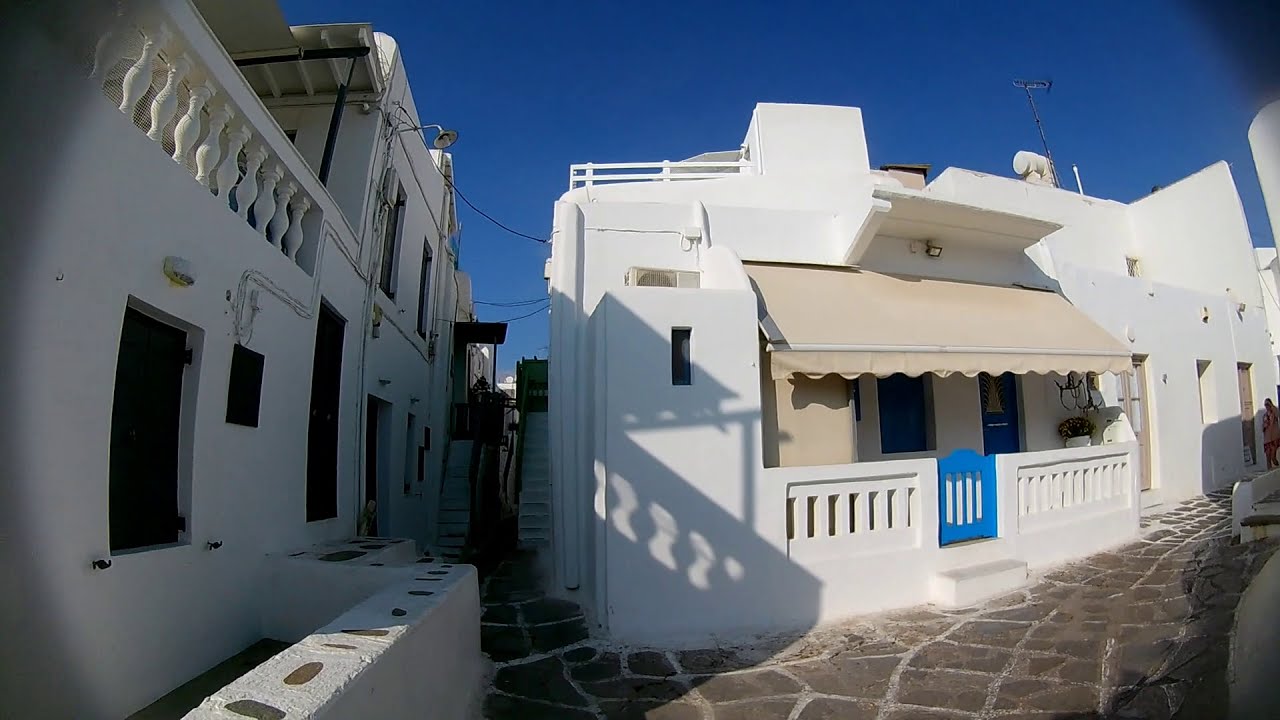 Narrow Streets of MYKONOS Walking Tour. Greece
