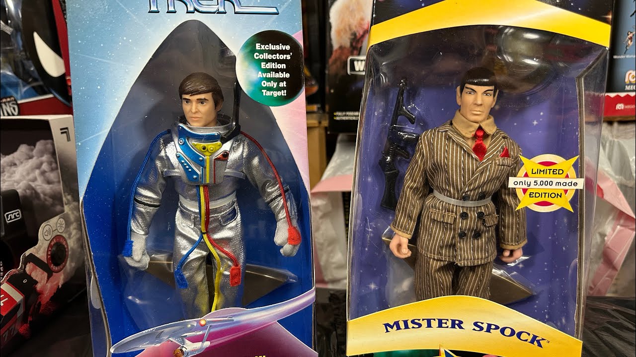 PLAYMATES STAR TREK:  CHEKOV (1998) ENVIRONMENTAL SUIT AND SPOCK (1996) IN GANGSTER OUTFIT FIGURES