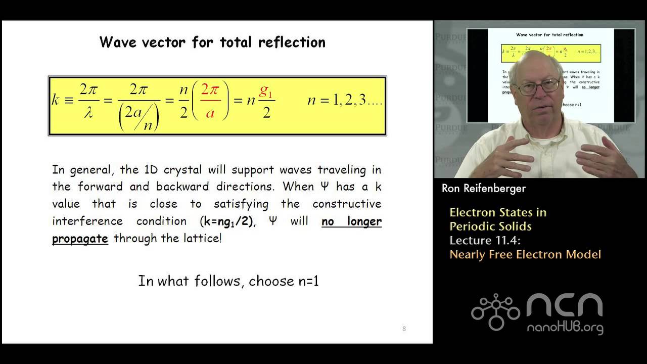 Purdue PHYS 342 L11.4: Электронные состояния в периодических твердых телах: модель почти свободны...