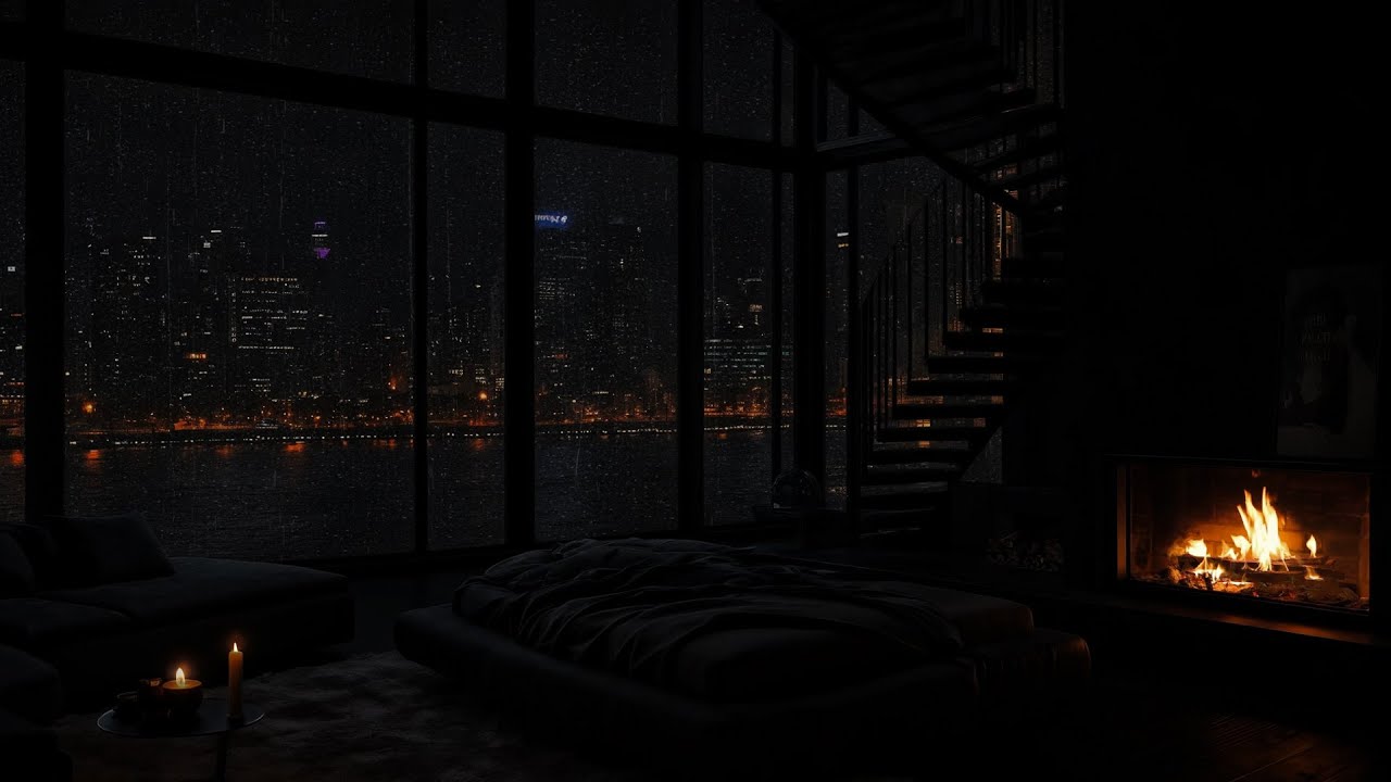 🌧️ Rainy City Night with Fireplace | Sounds for Sleep, Focus & Calm