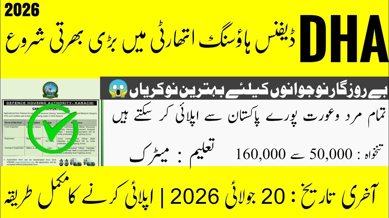 DHA Karachi Jobs 2026 | Defence Housing Authority Latest Jobs | Matric Pass Jobs | Apply Now 