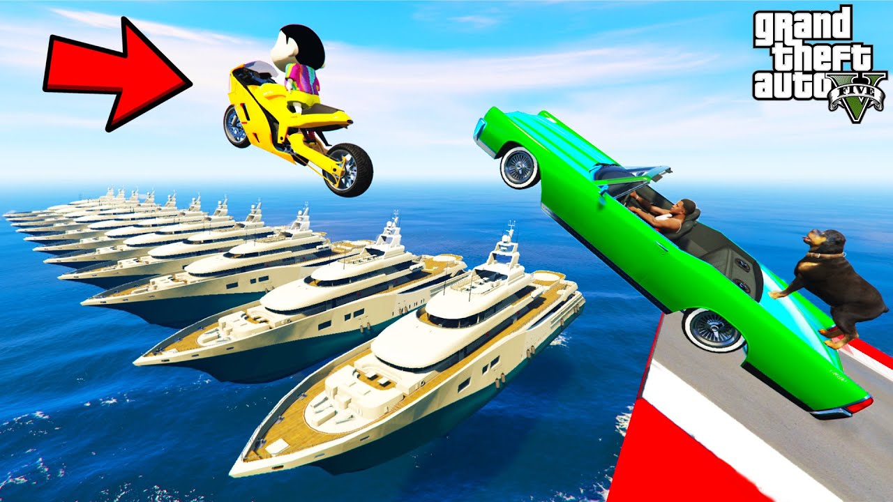 FRANKLIN TRIED IMPOSSIBLE YACHT MEGARAMP JUMP PARKOUR CHALLENGE GTA 5 | SHINCHAN and CHOP