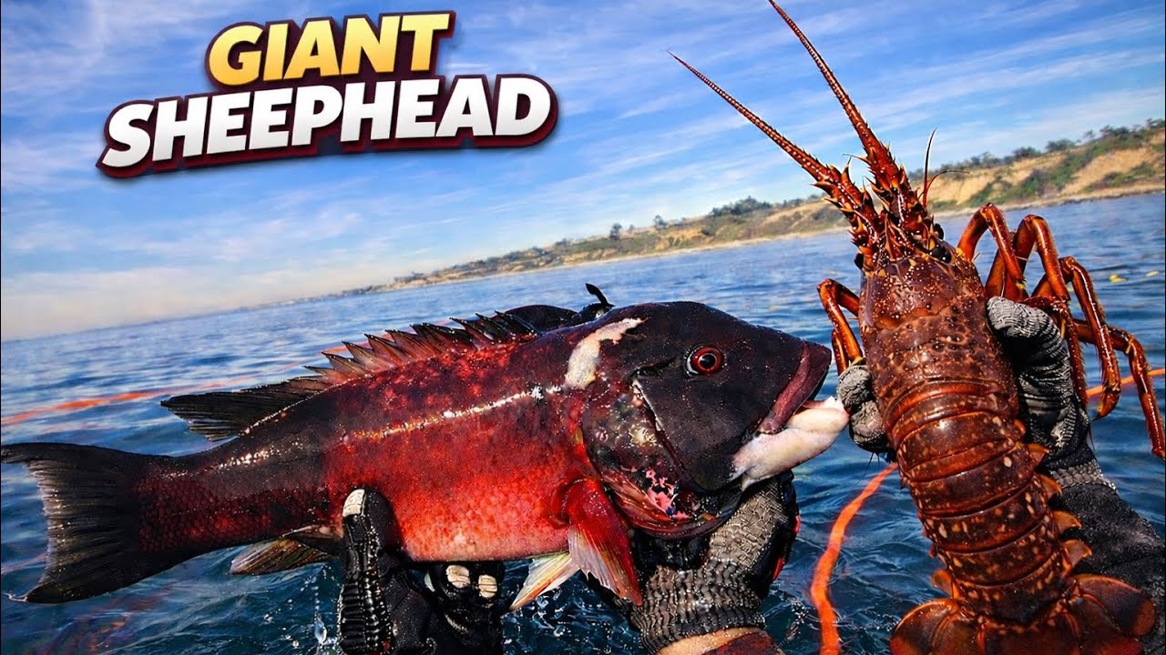 California Spearfishing POV 8 Pound Sheephead + Lobsters 4K