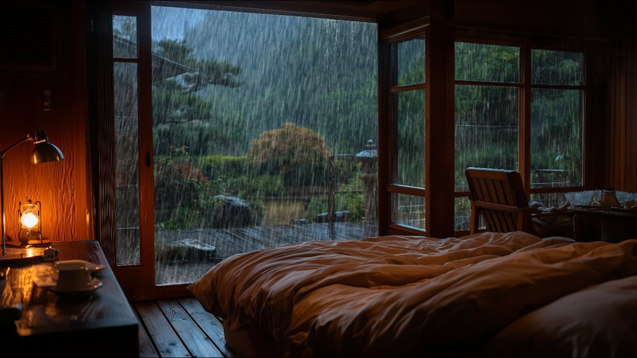 Best Heavy Rain Sounds in Cozy Garden Bedroom 🌧️ Rain on Window for Deep Sleep, Focus, Study