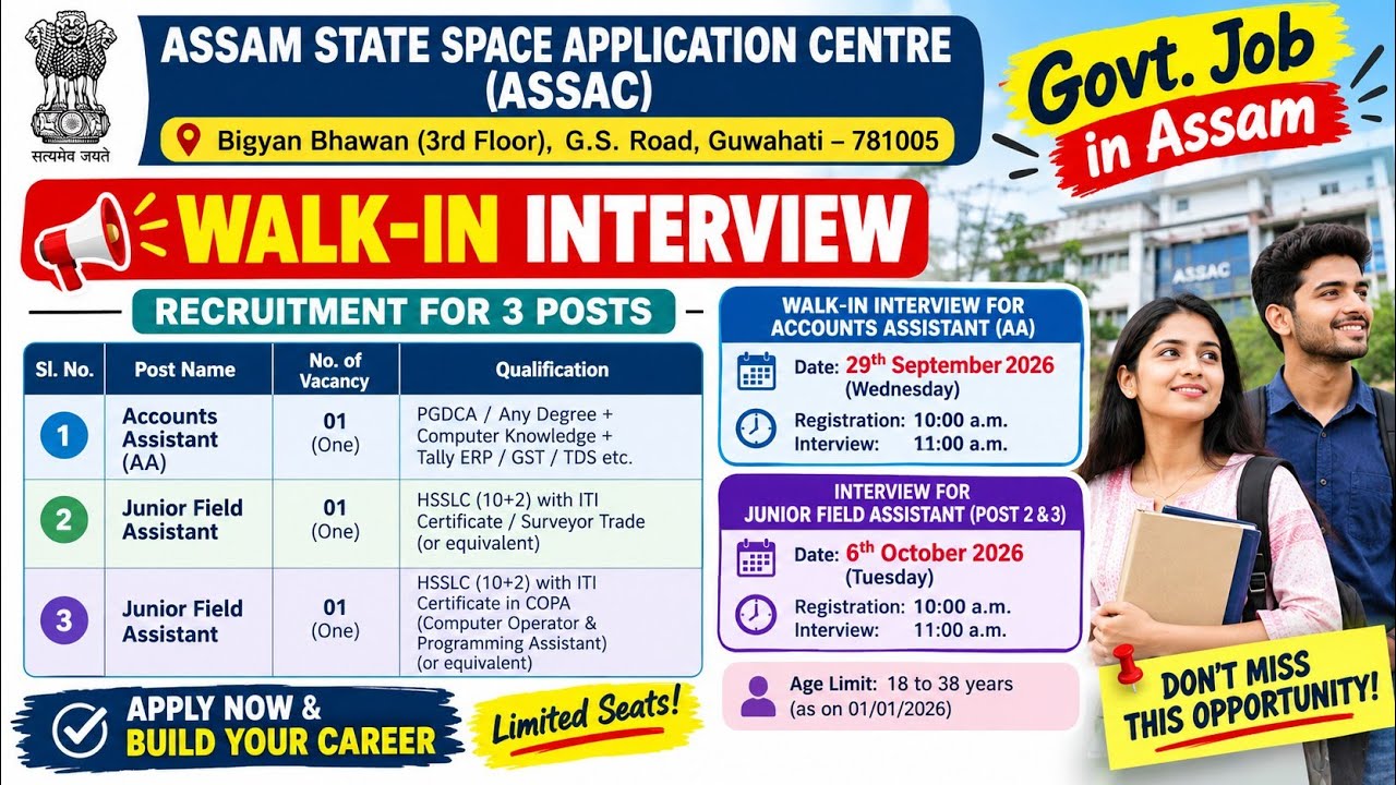 ASSAC Walk-in Interview 2026 | Assam State Space Application Centre Recruitment