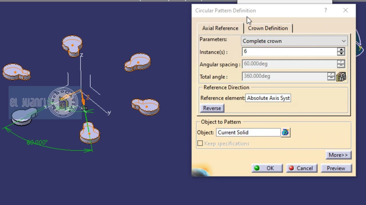 CATIA V5 desde cero. Lección Part Design. Comando Circular Pattern.