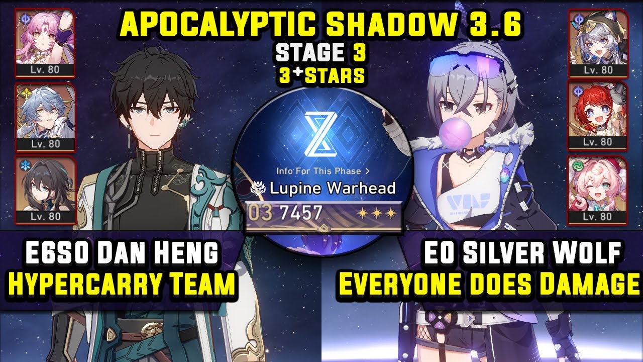 E6 Dan Heng Carry и E0 Silver Wolf Carry (3 звезды) Apocalyptic Shadow 3 Honkai Star Rail 3.6
