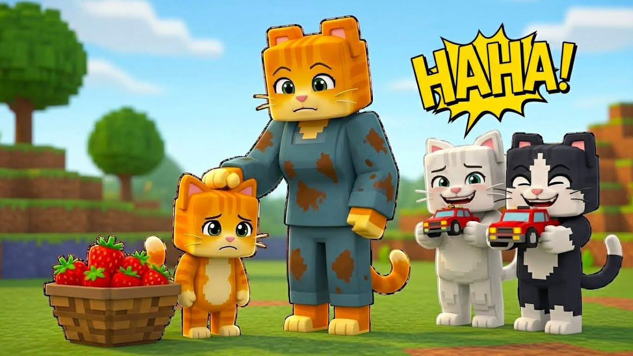 Poor Kitten Selling Strawberries Gets Mocked 😢| Ginger Minecraft Story 🐱