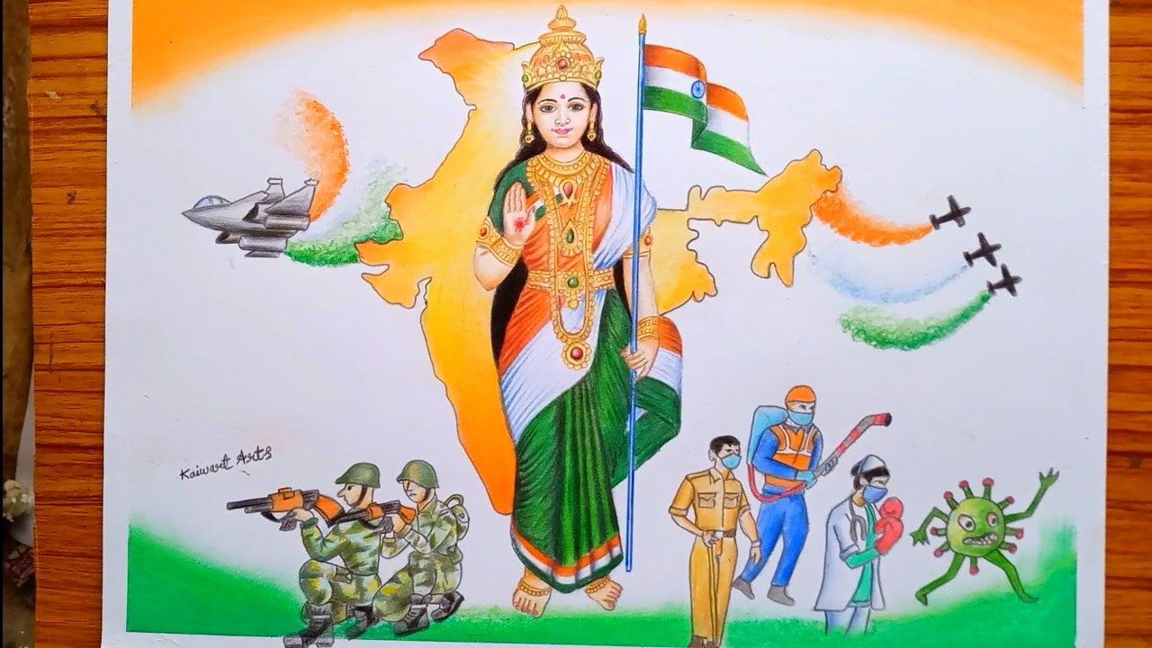 Independence Day Special Drawing Bharat Mata, Indian Army and Corona Warriors