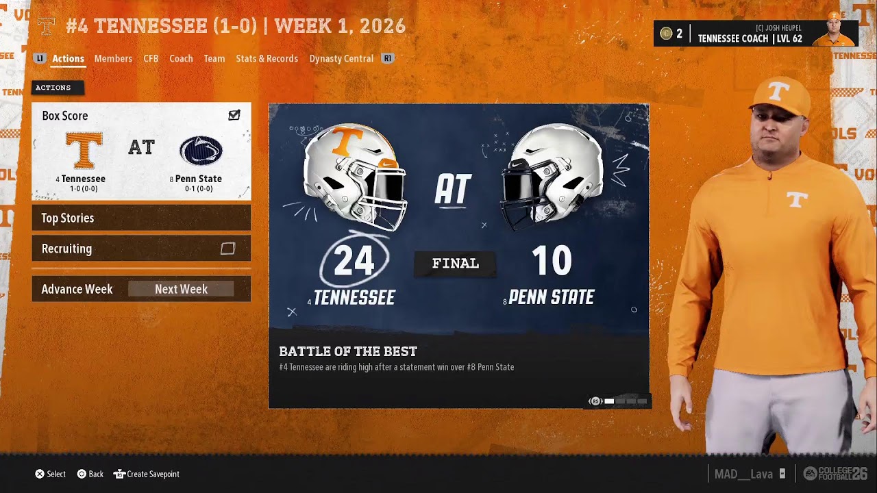 Just chillin Playing some Tennessee Vols dynasty CFB 26