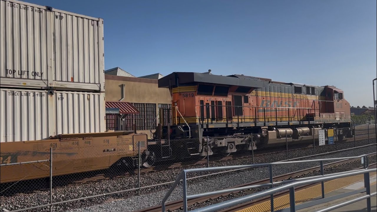Westbound Domestic Intermodal/Piggyback Train Single Leader And DPU Helper At Downtown Riverside 