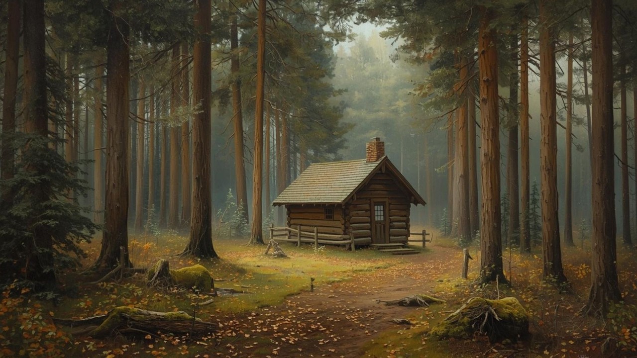 Cozy Rustic Log Cabin Forest Landscape Vintage Painting | Frame TV Art Display | 2-Hour Screensaver
