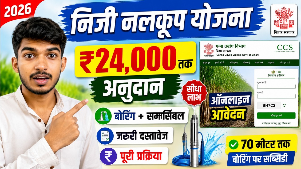 Bihar Niji Nalkoop Yojana 2026. मुख्यमंत्री निजी नलकूप योजना Online Apply.