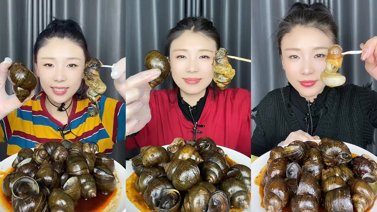 【Mukbang】Spicy stir-fried river snails🐚🌶#asmr#yummy