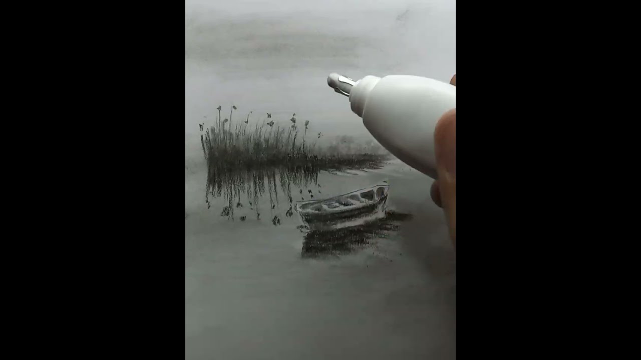 Draw Lakes and Boats with pencil sketch
